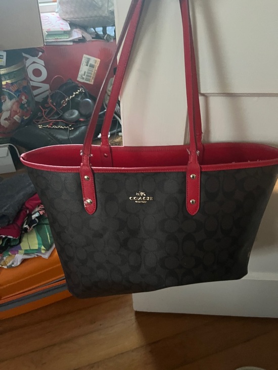 Coach Handbags - Coach Red Saffiano Leather Tote with Gold Logo Hardware & RED REVERSIBLE!!!